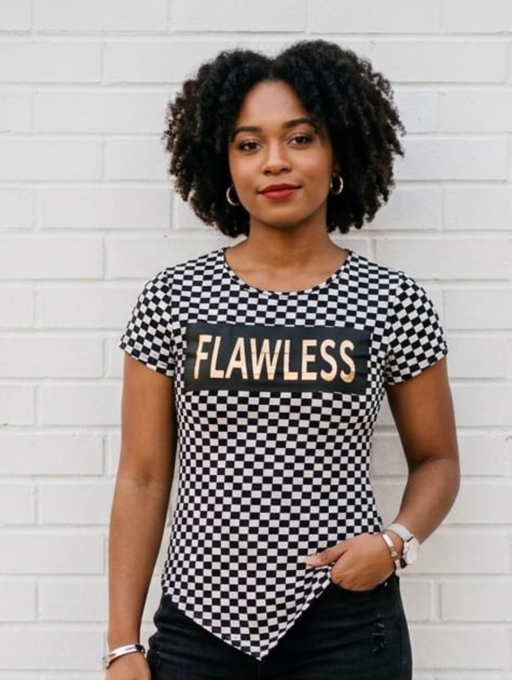 Forever Girl Black & White Checkered Gold Flawless Foil Accent Handkerchief